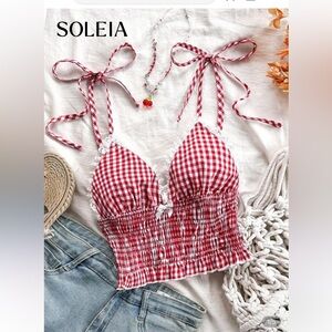 Red Gingham Tie-Strap Crop Top